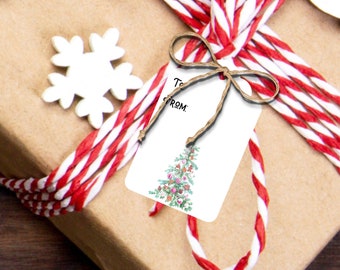 Christmas tree gift tags. Handmade Holiday gift tags. Set of 8 Tags. 2" x 3.16" with twine.