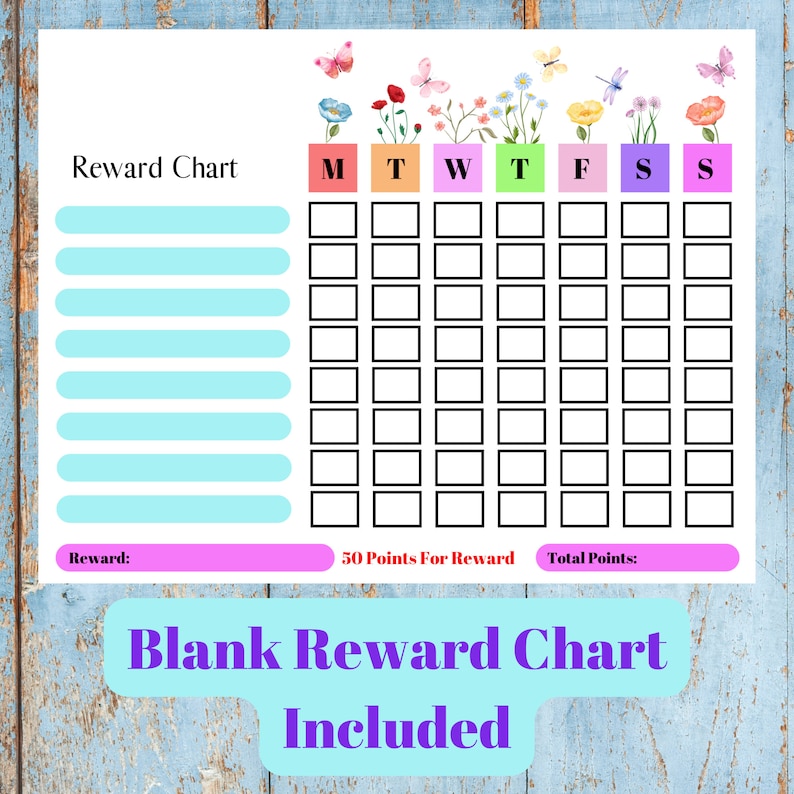 Editable Reward Chart Printable Featuring Flowers and Butterflies
