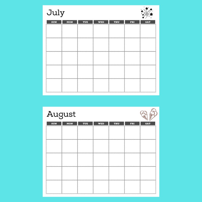 Blank Monthly Printable Calendar-letter Size-horizontal-11 X - Etsy