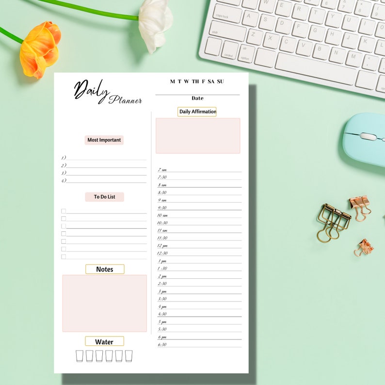 Minimalist Daily Planner Notepad, Todo Lists, Daily Hourly Schedule