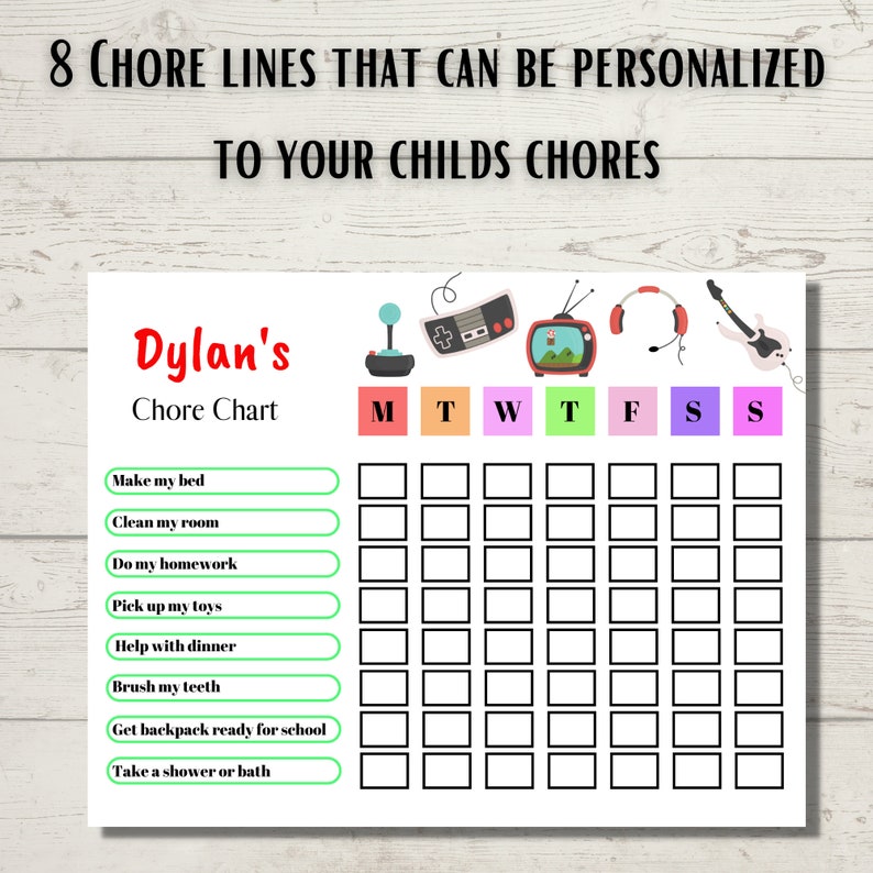 Personalized Kids Chore Charts, Weekly Kids Chore Chart, Chore Chart ...