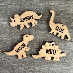 Personalized Dinosaur Keychain | Maple Keychain | Bag Tag | Backpack Keychain | Back to School | Custom Engraved Dinosaur | WilkeWarehouse