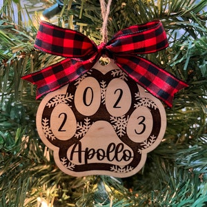 Pet Ornament - Paw Print Ornament - Personalized Ornament - Snowflake Ornament - Custom Engraved Ornament - Christmas gift - WilkeWarehouse