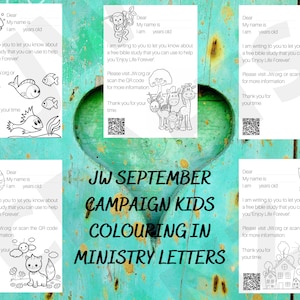 Campaña de septiembre JW 2022 Cartas ministeriales para colorear para niños * 5 imprimibles * Vivir para siempre * Estudio bíblico introductorio *