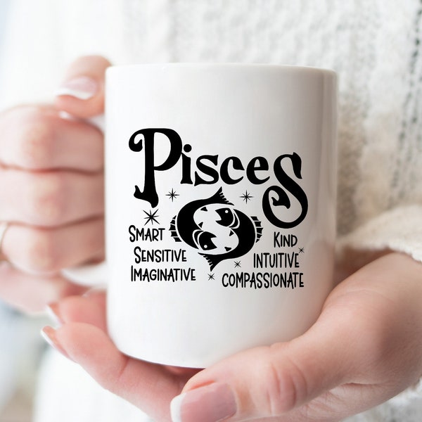 Pisces Zodiac Coffee Mug, Personalized Zodiac Mug, Zodiac Personality Traits Mug, Custom Coffee Mug, Customized Mug, Pisces Birthday Gift