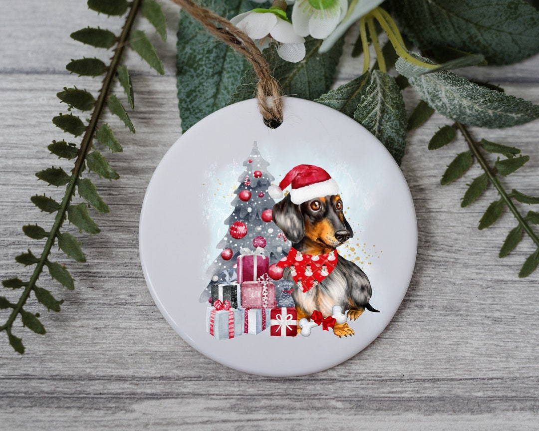 Dachshund Christmas Tree Ornament, Personalized Pet Ornament W/ Name