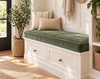 Velvet Bench Cushion, Custom Window Seat Pad | OEKO-TEX Certified Cover | 4" Foam Insert, Hidden Zipper, Piping