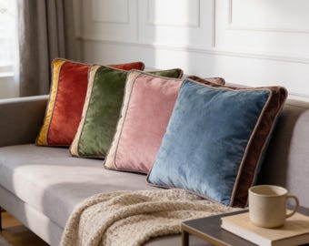 Corded Velvet Pillow Cover - Decorative Cushion with Double Piping - Custom Colors, Durable Velvet, Multiple Sizes