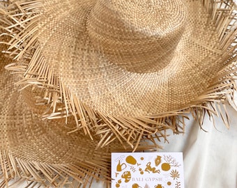 Handwoven STRAW FRINGE Beach Round Sun HAT - Natural Fibres - curated by Bali Gypsie - Handmade Crafted Boho Bohemian Market Fashion