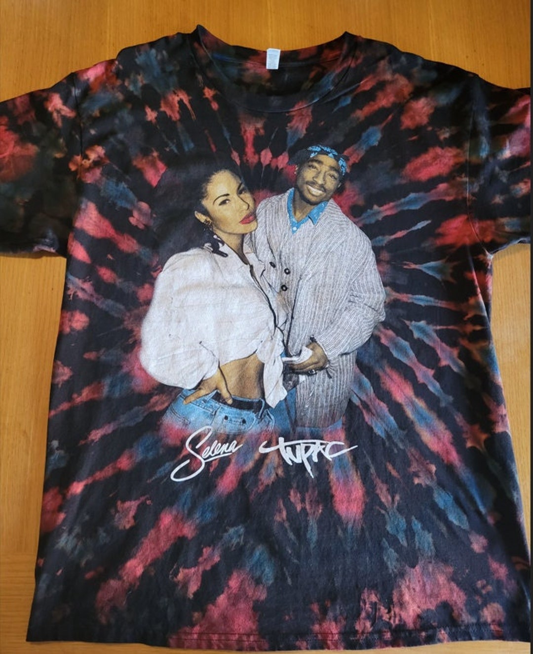 Selena & Tupac Tie-Dye Red and Blue Spiral Shirt