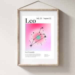 Astrology Wall Art, Leo Wall Art Poster, Aesthetic Leo Zodiac, Leo Zodiac Art, Aesthetic Room Decor, Aesthetic Wall Art