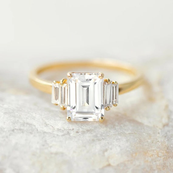Emerald Cut Engagement Ring 14K White Gold Anniversary Ring Etsy