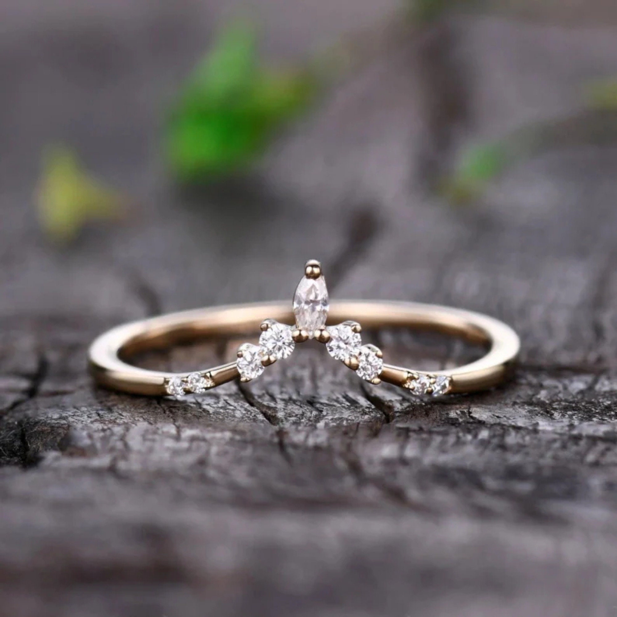 Modern double band wedding ring 14k rose gold ring ADER146S