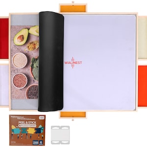 WALINEST Wooden Jigsaw Puzzle Table Board Organizer 6 Colorful Magnet Closure Storage Drawers Glue Sheets Plus Cover Mat (1500 Pieces)