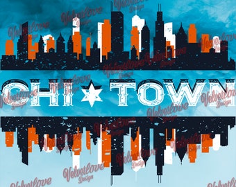 Chitown skyline navy blue PNG for dtg or dtf.