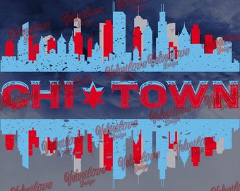 Chitown skyline skyblue PNG for dtg or dtf.