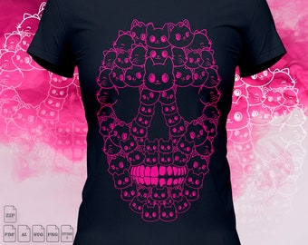Cute baby cat Kawaii skull SVG,PDF,PNG,Ai,Svg