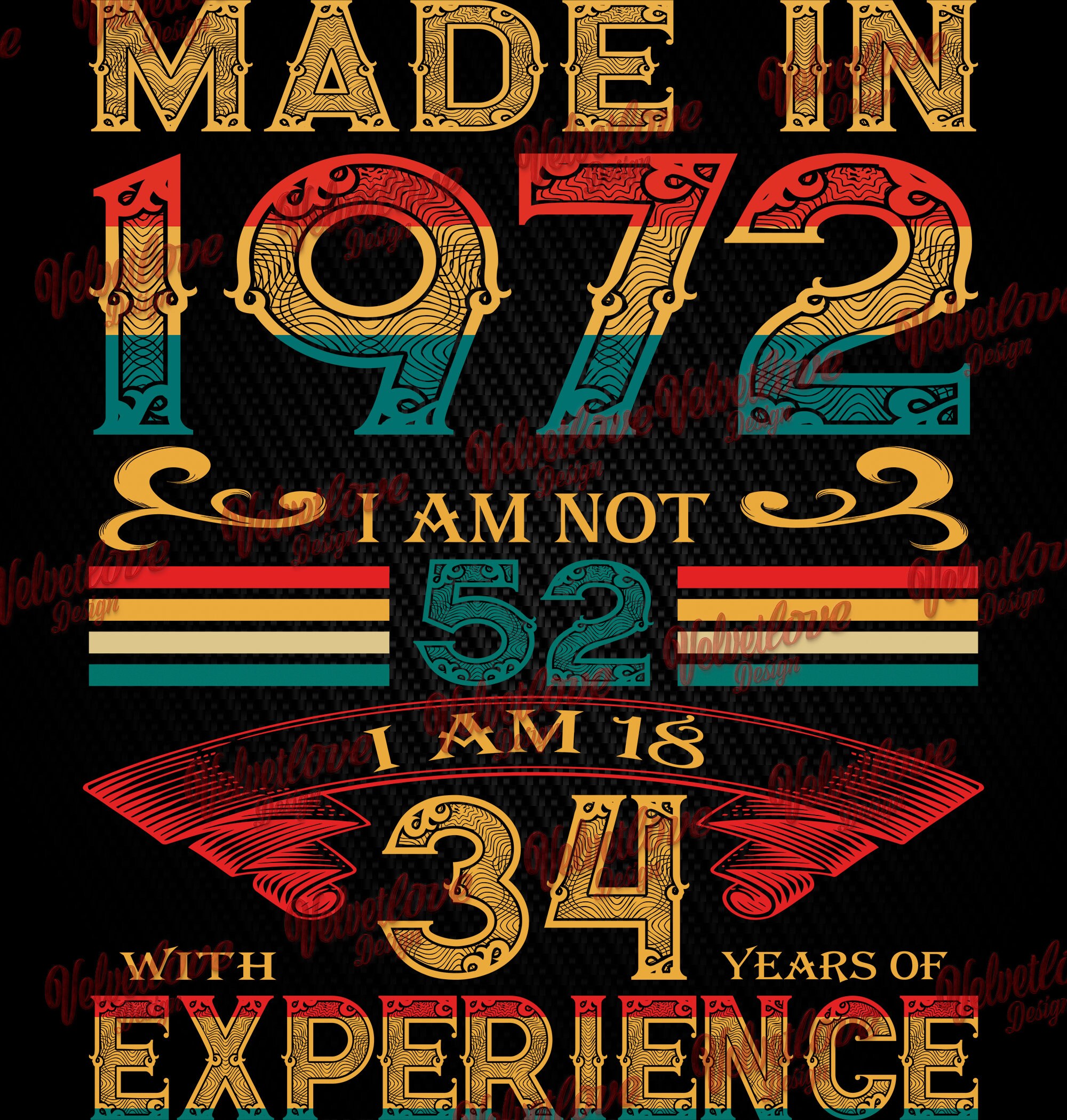 Made in 1972 UPDATE FOR 2024 PNG for dtg or dtf.