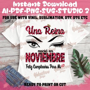 Une reine est née en novembre SVG,PDF,PNG,Ai,Svg, prête à imprimer ou couper, dtg,dtf,sublimation,vinil ou autres imprimés.