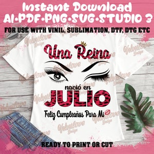 Une reine est née en juillet SVG,PDF,PNG,Ai,Svg, prête à imprimer ou couper, dtg,dtf,sublimation,vinil ou autres imprimés.