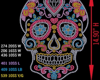 Sugar skull Rhinestone Template SVG,PDF,PNG,Svg,Studio3 Cameo