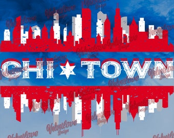 Chitown skyline Red PNG for dtg or dtf.