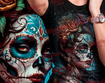 Catrina 1 PNG for dtg or dtf. 13X19 and 12x15 IN, HALFTONE only black shirt