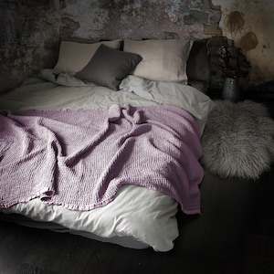 Lavande pâle, jeté de lit lilas en lin/coton, couverture d&#39;été, plaid doux prélavé