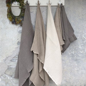 Natural colors Thick Linen-Cotton Waffle Bath and Hand Towels, Extra Soft stonewashed towels, thick waffle fabric, puffy waffle towels