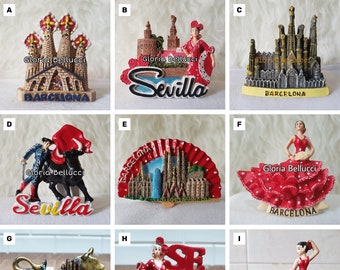 Fridge Magnet Spain, Barcelona, Sevilla Landmark Icon 3D Model for Travel Souvenir Gift, Kitchen Home Decoration, Collections