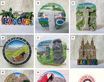 Fridge Magnet Brazil, Chile, Venezuela, Panama, Rio de Janeiro, Easter Island Landmark Icon Moai Statues 3D Model for Travel Souvenir Gift