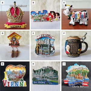 Fridge Magnet Austria, Salzburg, Vienna Landmark Icon Mozart, Cow 3D Model for Travel Souvenir Gift, Kitchen Home Decoration, Collections