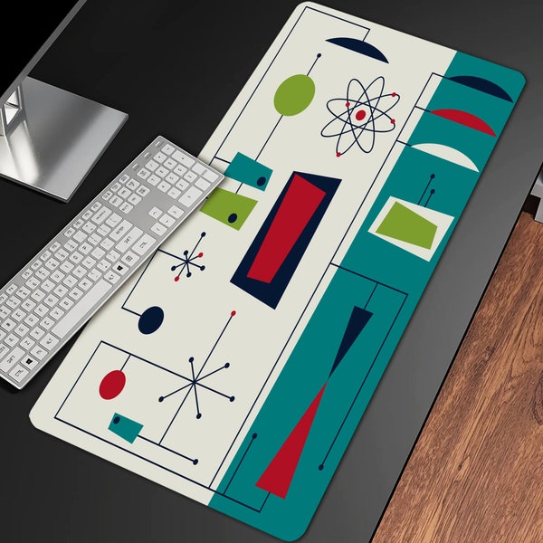Mid Century Modern Style Shapes Desk Pad(4 Patterns), Geometric Patterns Mouse Pad, Vintage Colors Desk Mat
