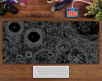 Relief Of The Moon(3 Patterns)Desk Pad,Celestial Mouse Pad XXL,Luna Moon Topographic Map, Keyboard Laptop Play Computer Gaming Desk Mat