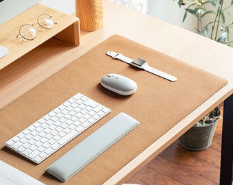 Natural Cork Desk Mat,Personalized PU-Leather Desk Pad,Wooden Cork Mouse Pad,Full Desk MousePads,Laptop Desktop Keyboard Mat,Customized Gift