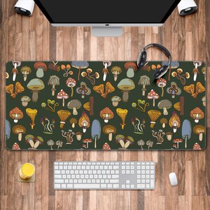 Large Cute Mushroom Mouse Pad with Stitched Edges, Minimalist Cottagecore Desk Mat, Extended XL Mousepad with Anti-Slip Base, Cool Desk Pad