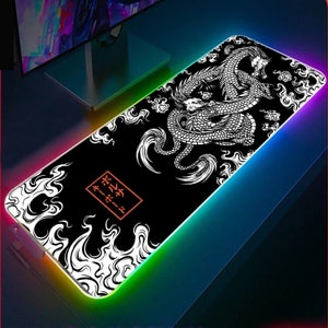 Oriental Japanese  Dragon Gaming Desk Pad RGB Gaming Mouse Pad,Japan LED Light Gaming Desk Mat,Desk Decoration, Mousepads XXL,Keyboard Mat