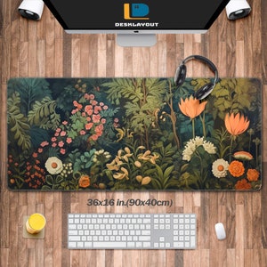 Cottagecore Desk Pad, Floral Desk Mat, Botanical  Large Gaming Computer Mat XXL, Vintage Mouse Pad Extended, Wildflower Mousepad, Gifts