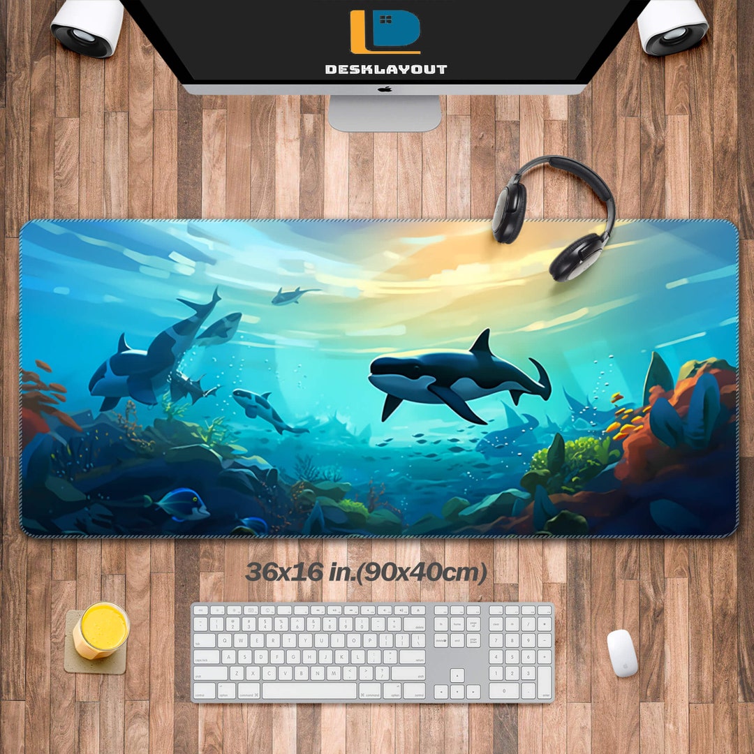 Anime Ocean Desk Pad, Whale Desk Mat,long Gaming Computer Mat Xxl,mouse