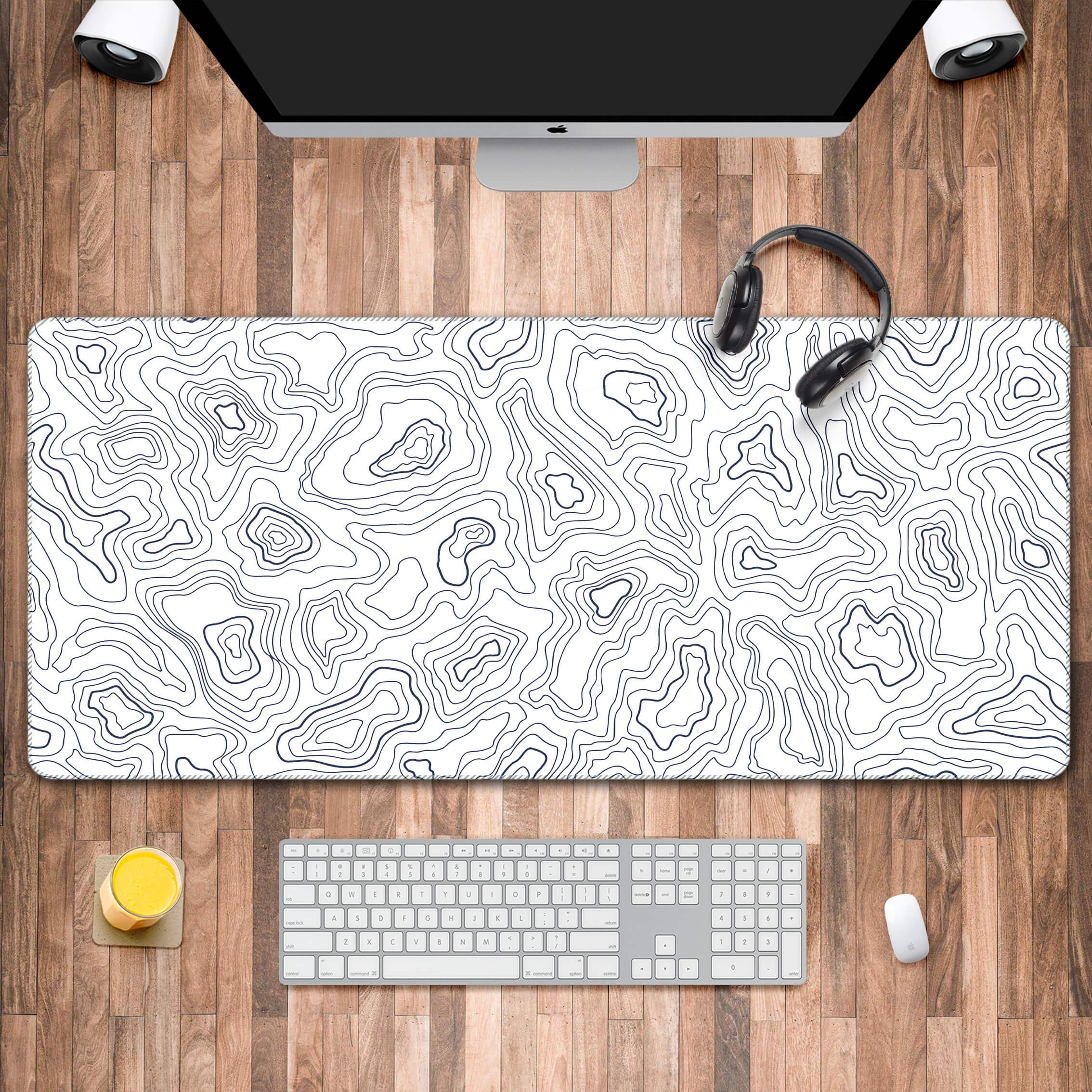 Topographic Contour White Gaming Mouse Pad XL Topo Geographic Map Lines  Extended Large Mouse Pad Big Desk Mat Non-Slip Rubber Base Stitched Edge  Long