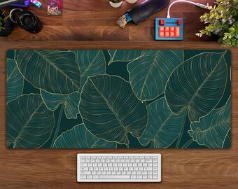 Leaves Pattern Desk Pad(3 Patterns), Floral Mouse Pad XXl, Green Mouse Pad Xl, Floral Desk Mat, Golden Leaves Desk Decoration, Gift For Her