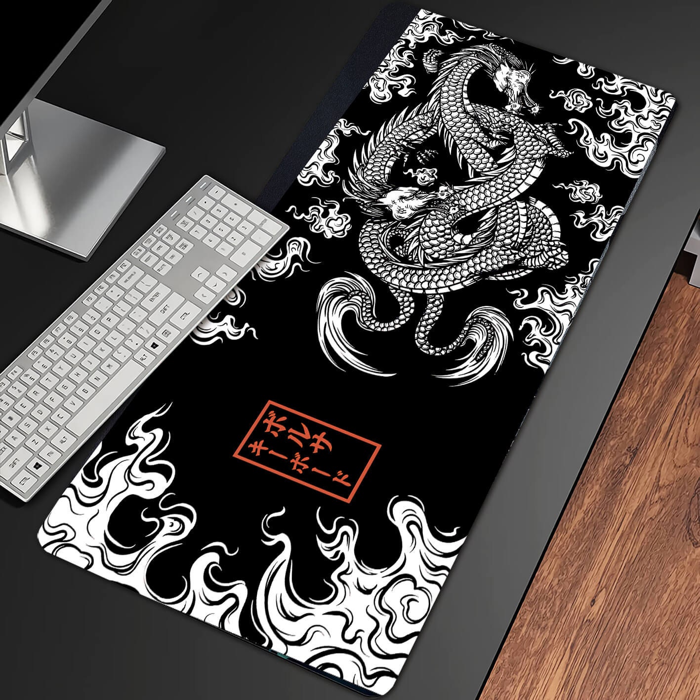 Oriental Japanese Dragon Gaming Desk Pad RGB Gaming Mouse Pad, City LED