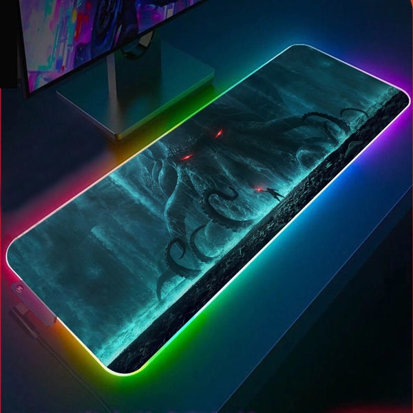 Cthulhu RGB Gaming Mouse Pad, High quality printing Led Light Gaming Desk Pad, Vaporwave Led Light Anime Mouse Pad,Mouse pad xxl