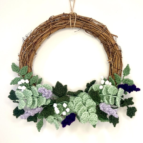 Eucalyptus and Lavender Floral Willow Wicker Wreath Knitting Pattern