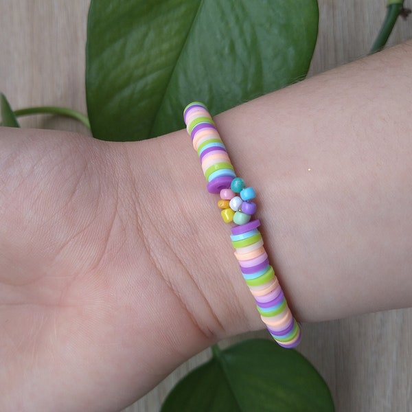 Pastel Polymer Clay Bead Flower Bracelet