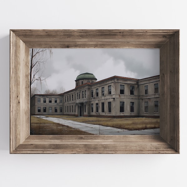 Abandoned Building Oil Painting, Moody Wall Art, Architecture Print, Neutral Decor, Digital Print, P3