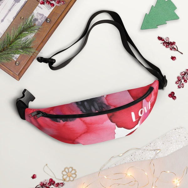 Love Premium Watercolor Design Fanny Pack - Perfect for Travel, Festivals, Nurses, and More! Wear as Crossbody Bag for Ultimate Versatility.