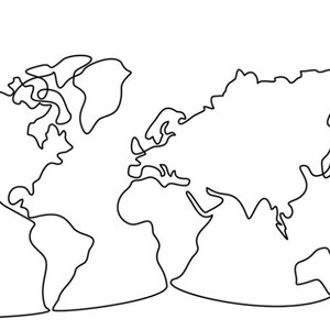 Mapa mundial plano desenhado em estilo de 1 linha. Usado para decorar casas, paredes, escritórios etc.