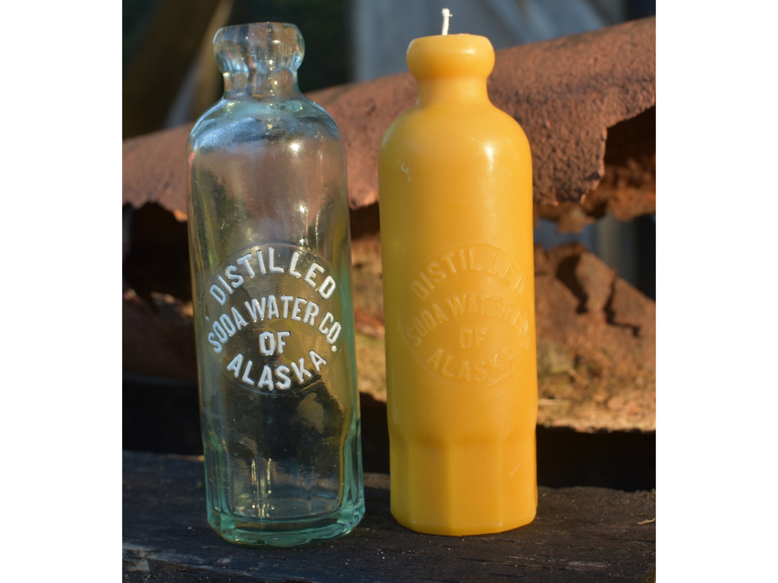 Antique Bottle Candles 100% Pure Beeswax Handcrafted in Alaska From  Authentic Historical Bottles Distilled Soda Water of Alaska 