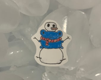 Snowman Frog Watercolor Sticker - laptop or water bottle decal